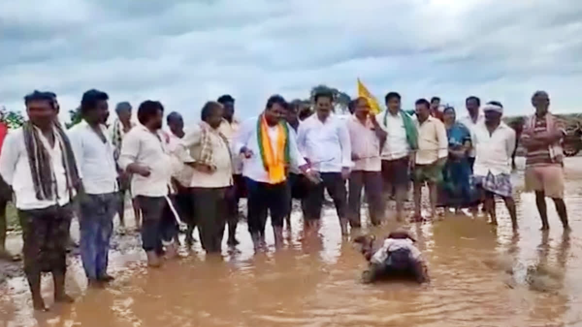 రహదారులపై గుంతల్లో టీడీపీ నిరసన