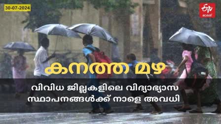 മഴ  അവധി  KERALA RAIN NEWS  KERALA RAIN HOLIDAY TOMORROW