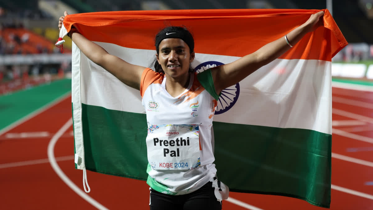 India's Preethi Pal bagged the bronze medal in women's 100m (T35) event with personal best time of 14.21sec at the ongoing Paris Paralympic 2024 on Friday.