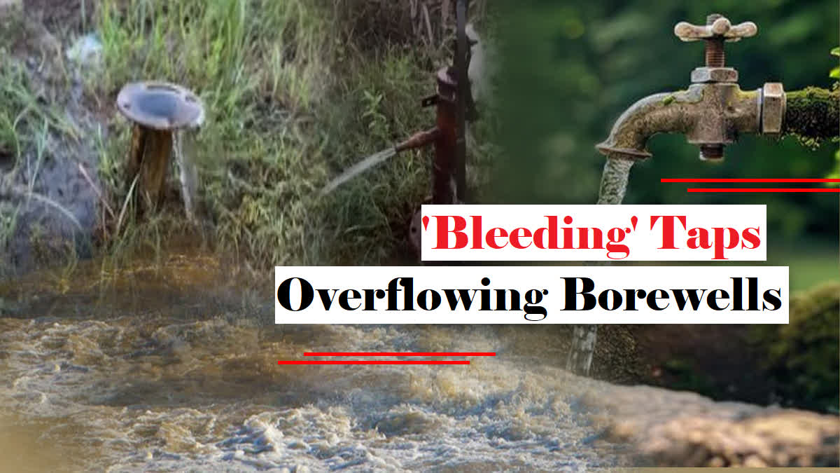 Collage showing water overflowing from a tap, closed borewell and hand pump in Uttar Pradesh's Lakhimpur Kheri