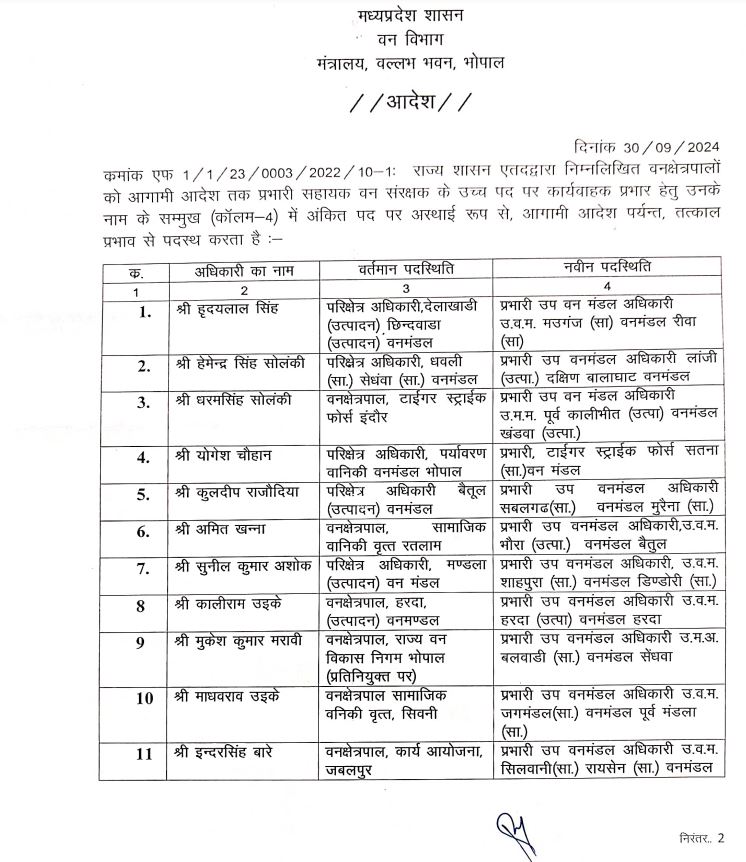 FOREST DEPARTMENT OFFICER TRANSFER