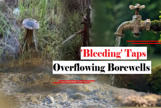 Collage showing water overflowing from a tap, closed borewell and hand pump in Uttar Pradesh's Lakhimpur Kheri