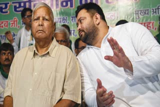 A file photo of (Left) Lalu Prasad Yadav with (right) Tejaswi Yadav