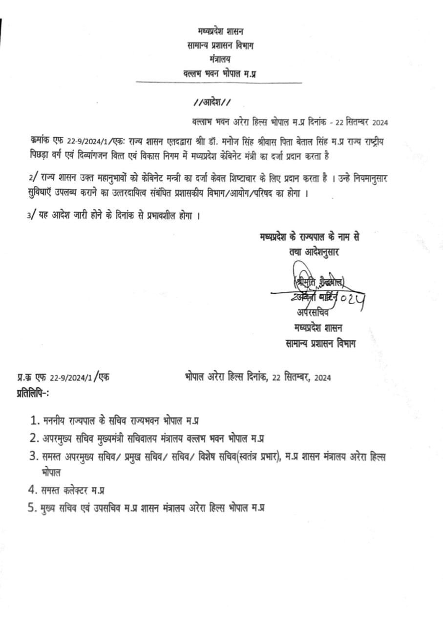 Manoj Singh Shrivas Fake Cabinet Minister letter