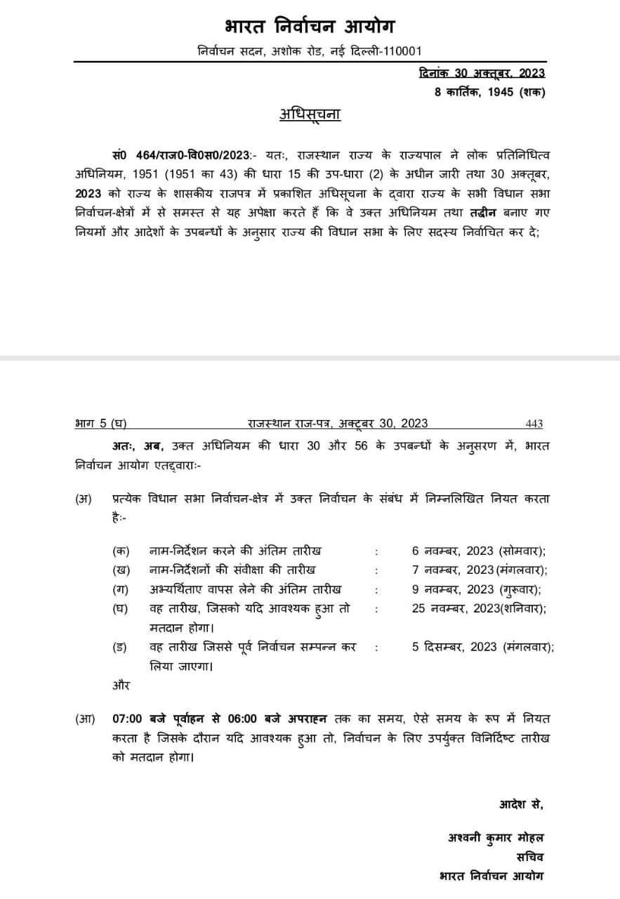 Assembly election schedule notification issued