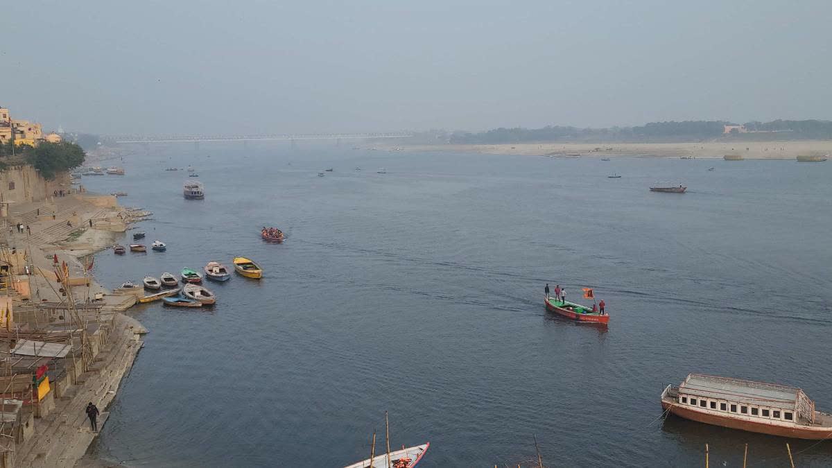 Boats anchored in the Ganges in Kashi