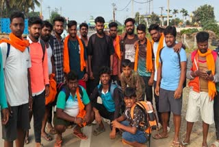 Unmarried youths on barefoot padayatra to Madappa Hill in Karnataka.