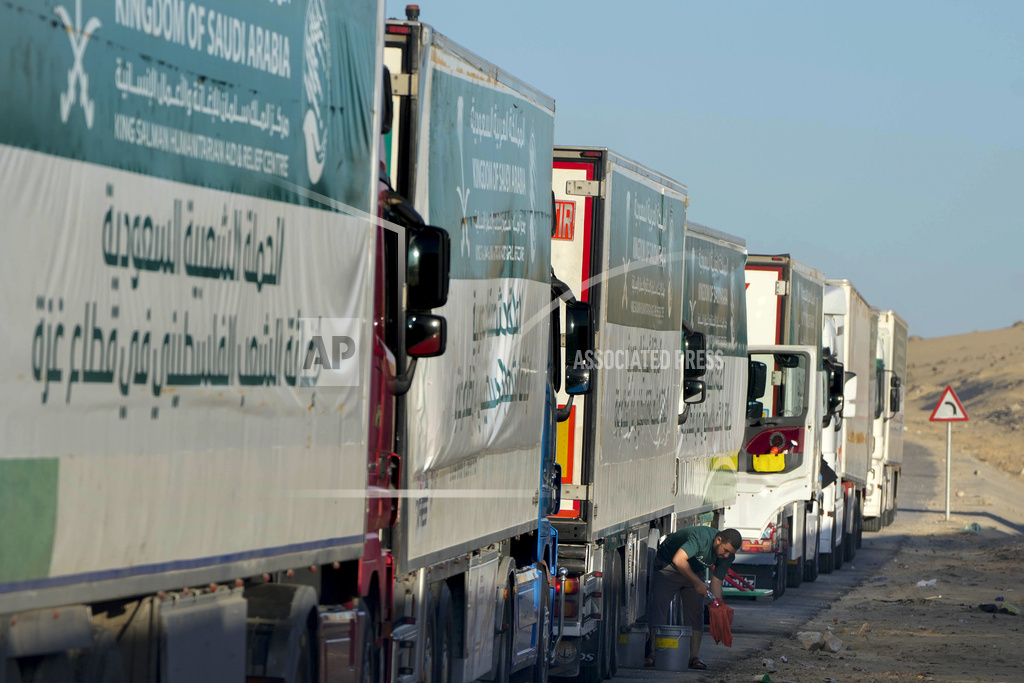 Aid trucks for Gaza at the Rafah border