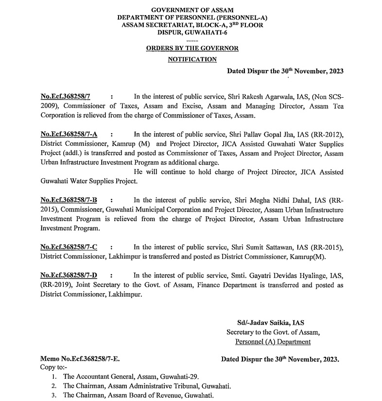 Administrative Reshuffle In Assam