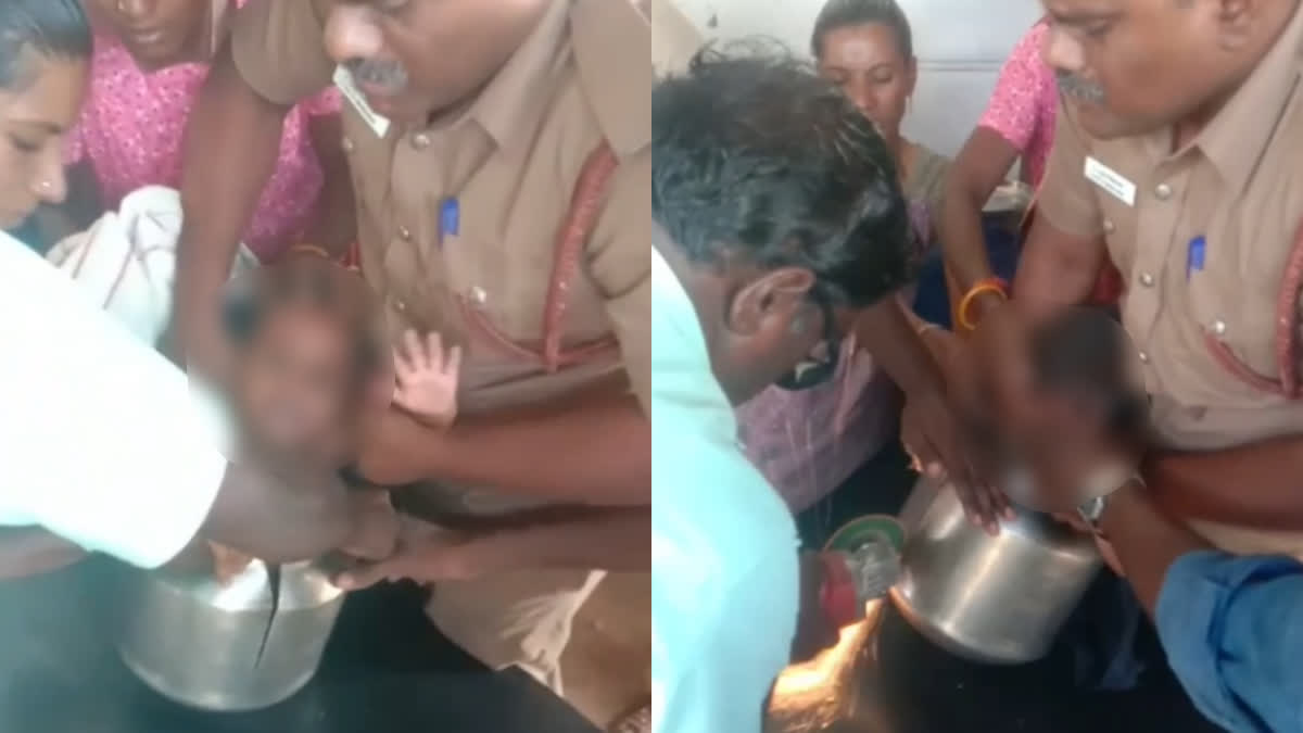 பாத்திரத்திற்குள் சிக்கிய குழந்தை- சாதுரியமாக மீட்ட தீயணைப்பு துறை, the-fire-department-safely-rescued-the-child-trapped-inside-the-utensil-in-tirupathur