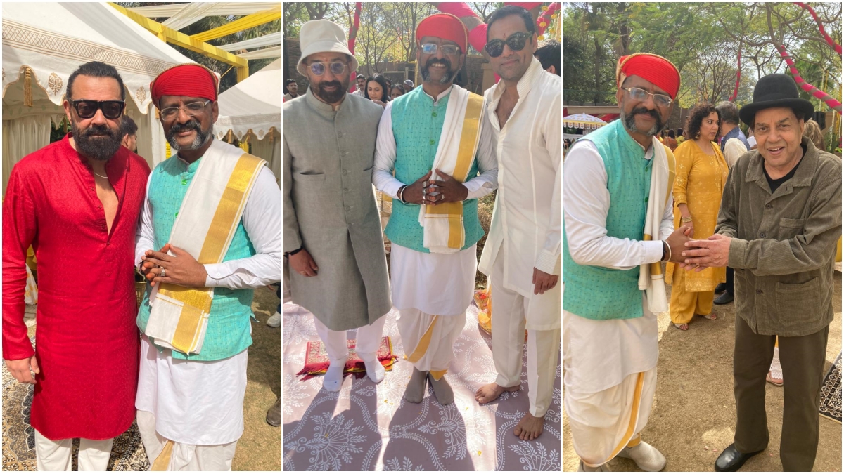 उदयपुर के पंडित जयंत रावल के साथ धर्मेंद्र, सनी देओल और बॉबी देओल