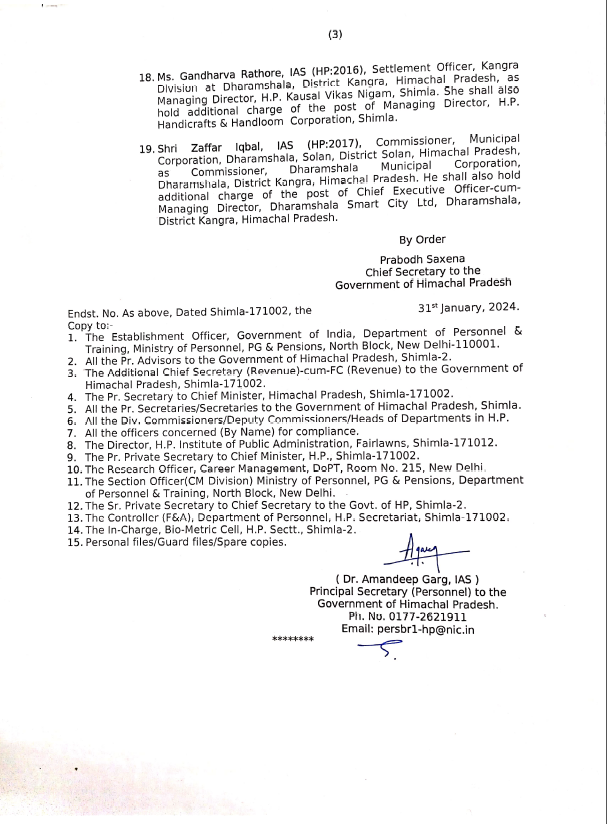 Himachal 19 IAS transferred