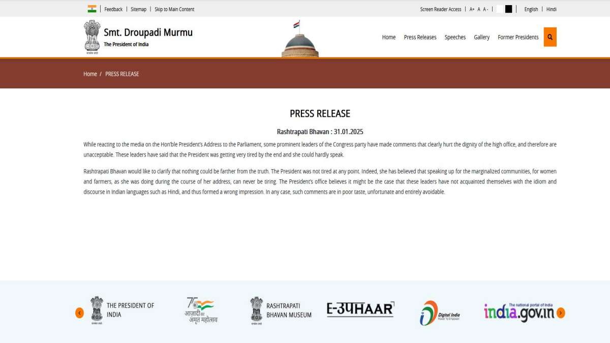 Rastrapati Bhavan press release