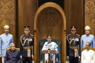 President Droupadi Murmu addresses the joint sitting of both Houses of Parliament on the first day of the Budget Session, in New Delhi, Friday, Jan. 31, 2025.