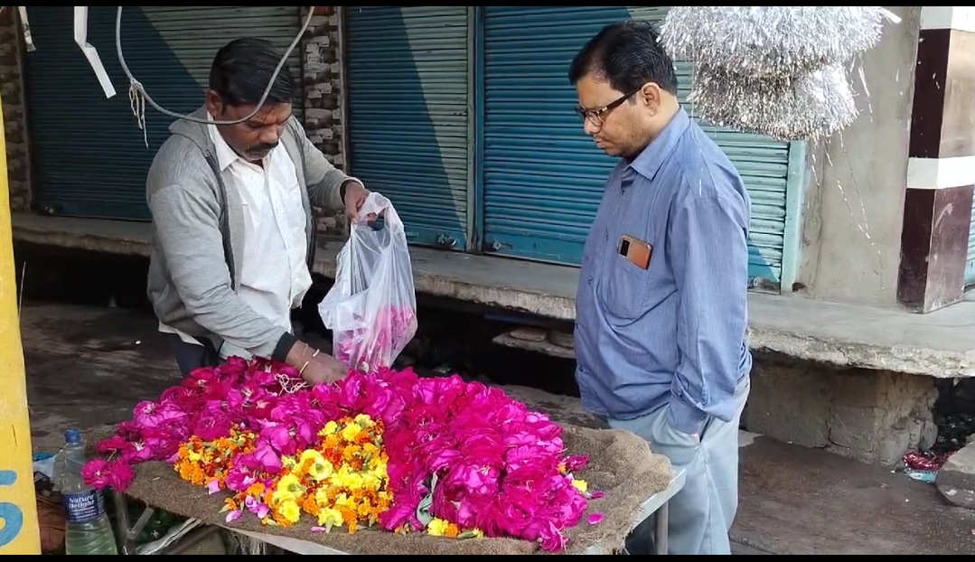 farmer farming roses and marigolds