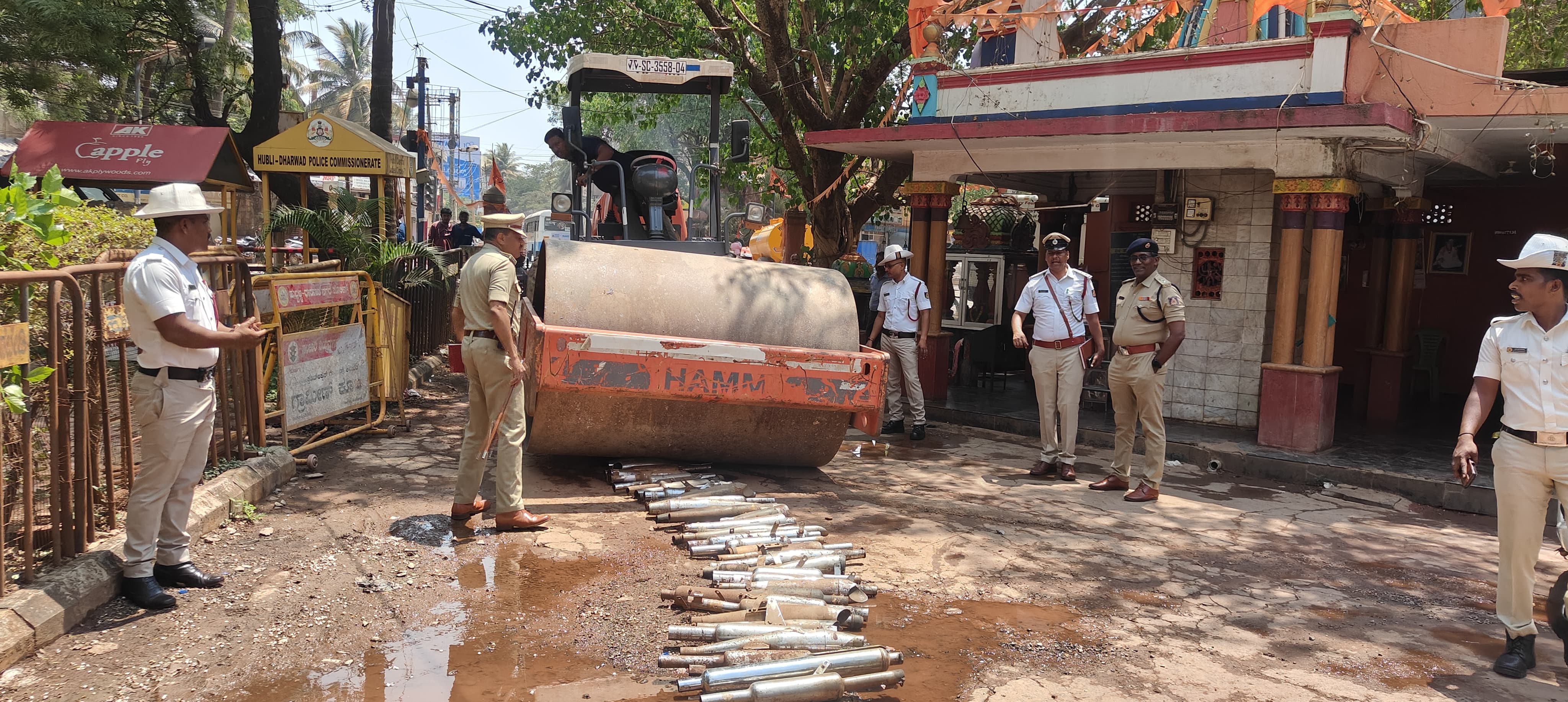 bikes silencer   silencer destroyed  Hubli Dharwad Police