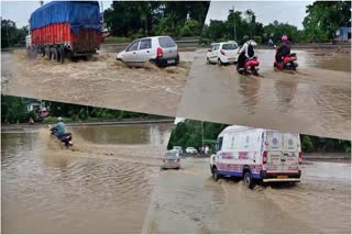 National Highway 37 under water at Hatigarh in Teok