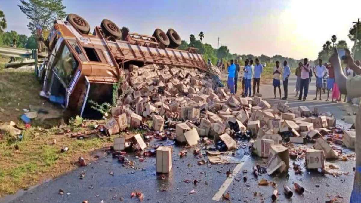 Truck overturn accident