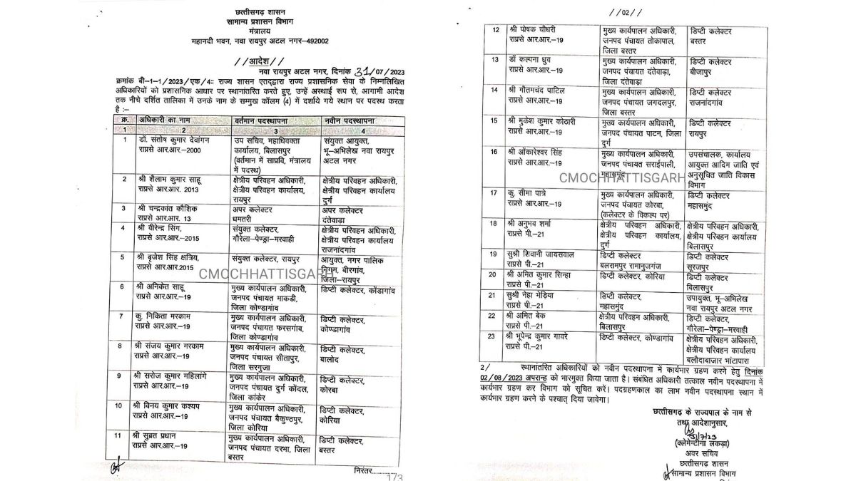 Administrative Service Officers Transferred