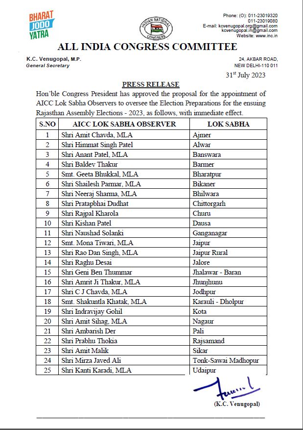 Supervisors appointed on 25 Lok Sabha seats