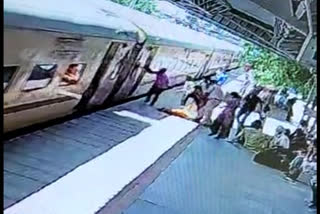 A Railway Protection Force (RPF) Inspector's display of courage and prompt action saved the life of a woman passenger who lost her footing and fell between the train and the platform.