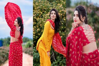 jabardast varsha latest red colour saree photos