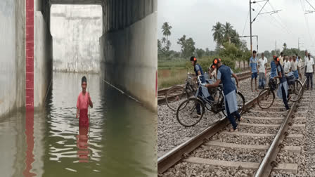 Stagnant rain water in railway tunnel