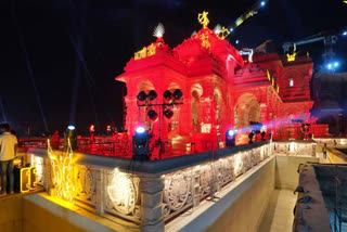 An illuminated Ram Mandir in Ayodhya on Wednesday.