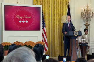 US President Joe Biden delivers remarks at a reception in Celebration of Diwali, in Washington DC.