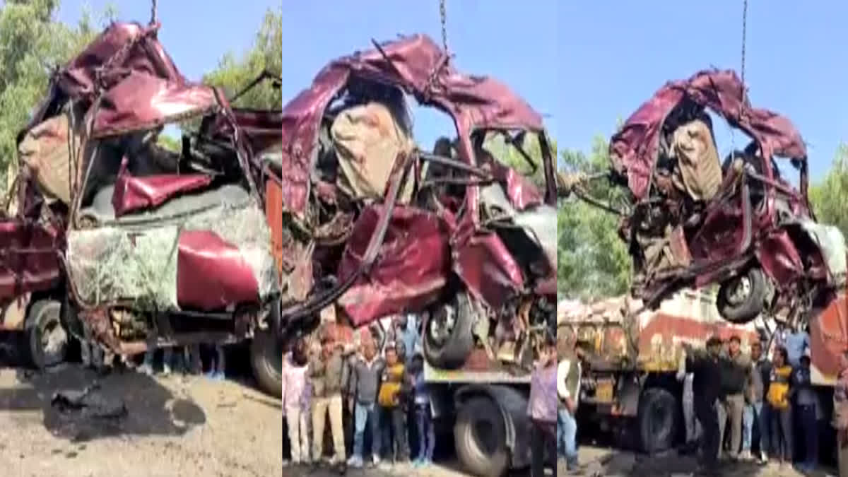 car crushed by two truck in Ringas