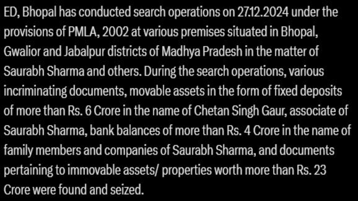 ED disclose SAURABH SHARMA property