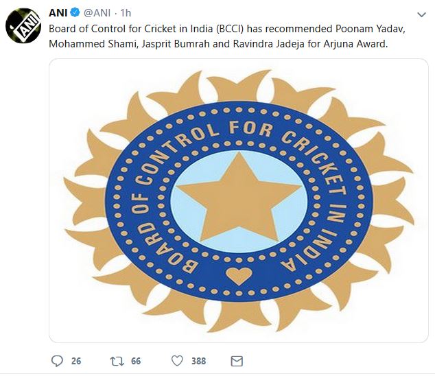 BCCI gives names of Indian Cricketers For Arjuna Award