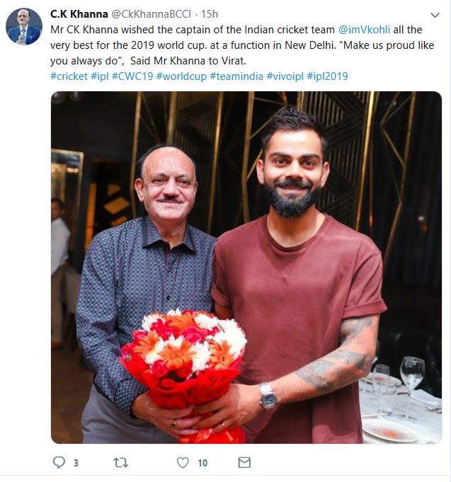 CK Khanna misses COA Meeting to meet Virat Kohli