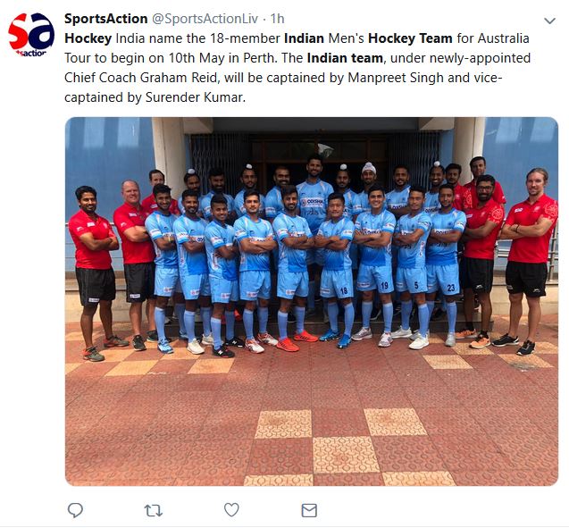 Indian Hockey Squad Announced for Australia Tour