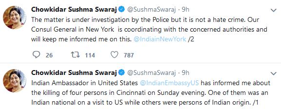 sushma swaraj twitter bjp usa etvbharat