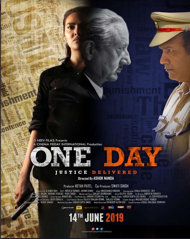 Anupam Kher, Esha Gupta and Kumud Mishra starer one day poster