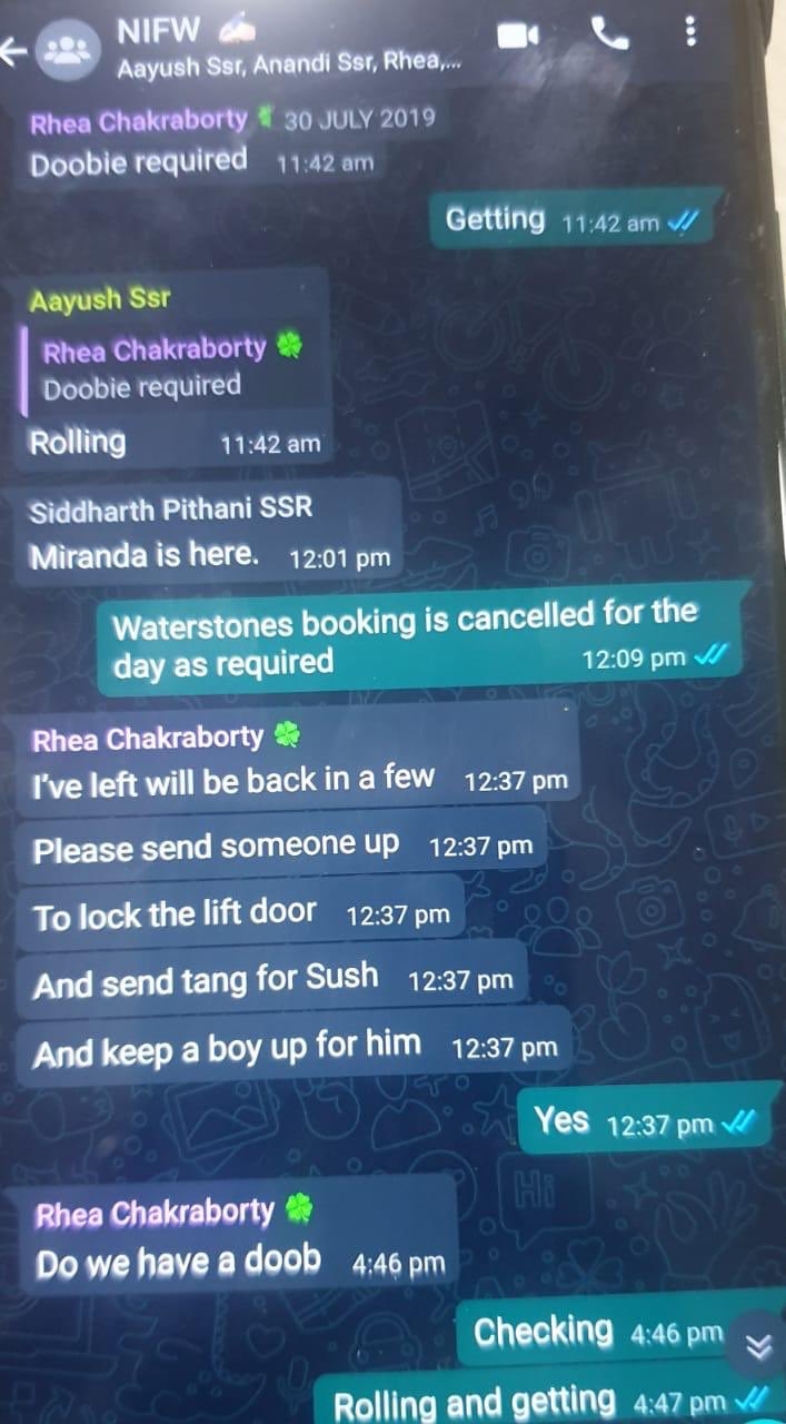 Sushant's sister leaks chat where Rhea, Showik, Samuel Miranda, Siddharth Pithani talk 'doobie', 'blueberry kush'