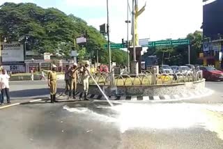 Fire department cleaned up the bundles that had fallen on the road