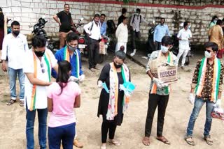 Distribution of masks and sanitizers outside the examination center