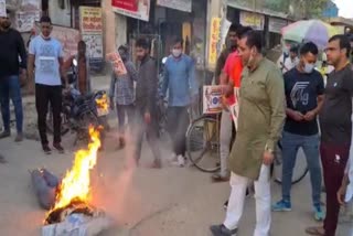 BJP workers burnt Kejriwal effigy