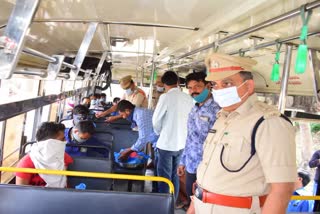 Nirmal district police arranged special busses for migrants
