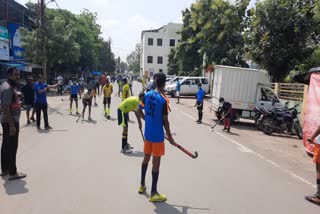 Players played hockey on the road