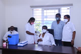 MLA Mahipal Reddy taking the second dose of corona vaccine