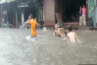 Roads filled with water due to rain 