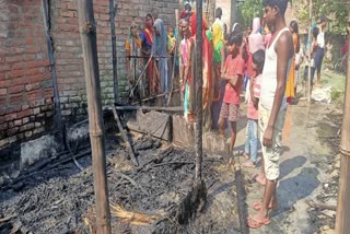 three huts burned due to fire