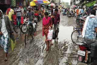 Mud accumulated due to heavy rains on roads in Araria