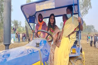 mla amba prasad driving tractor in hazaribag