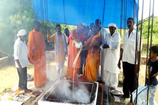 आहुति डालते साधु-संत व श्रद्धालु.