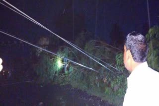 railway overhead wire broken due to storm 