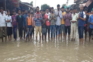 People protest for water logging on road